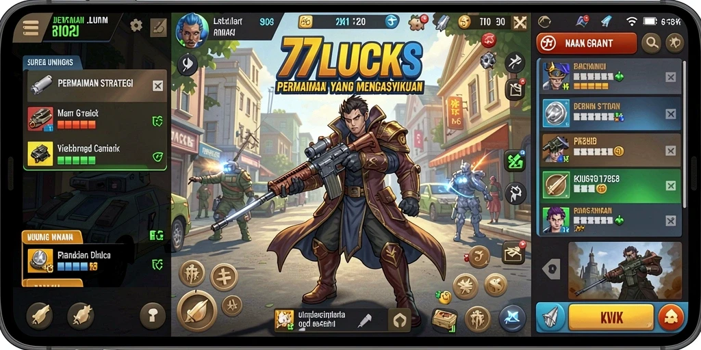Tampilan screenshot utama 77LUCKS menunjukkan aksi dalam permainan strategi yang seru.