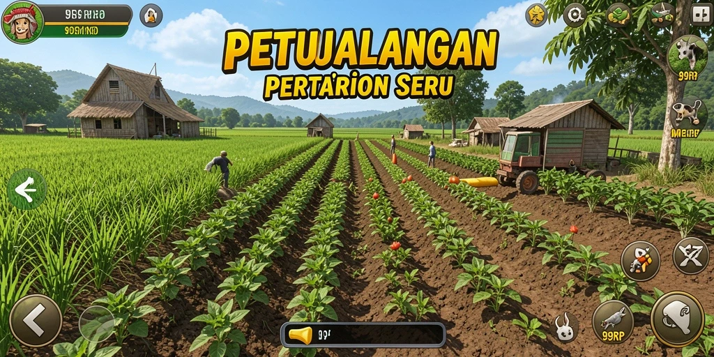 Tangkapan layar gameplay 99RP yang menunjukkan aktivitas bertani yang menyenangkan.