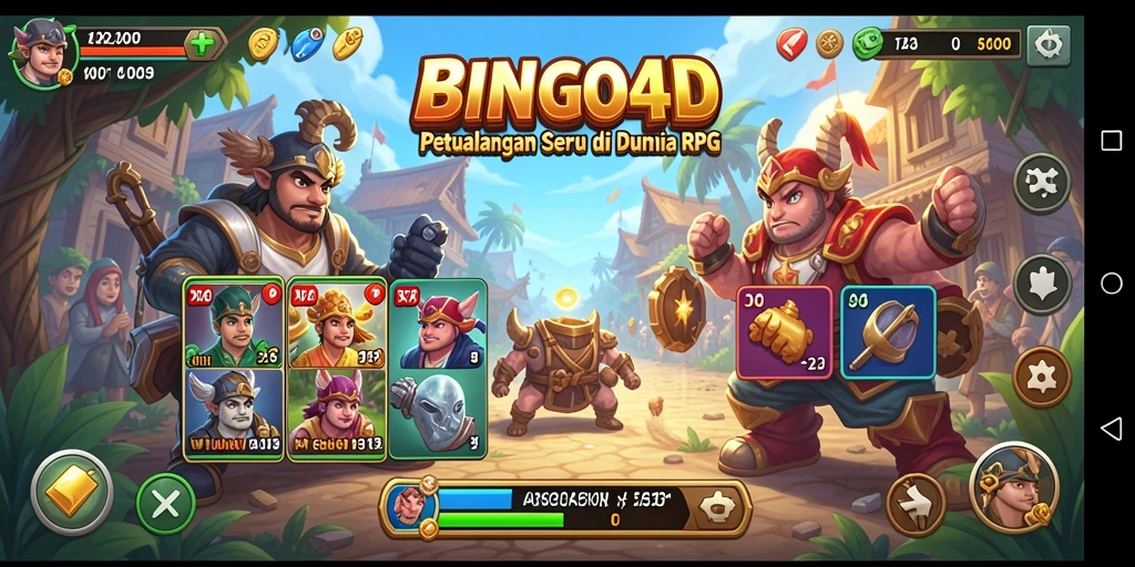 Screenshot gameplay BINGO4D menampilkan pertempuran seru di dunia fantasi.