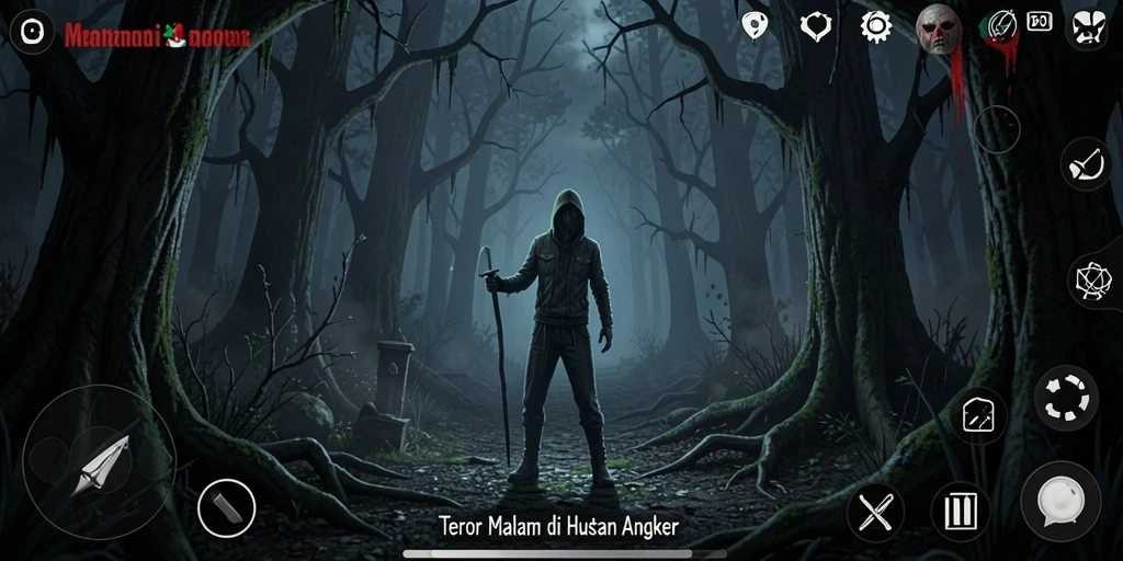Screenshot F08 menampilkan suasana mencekam di hutan angker.