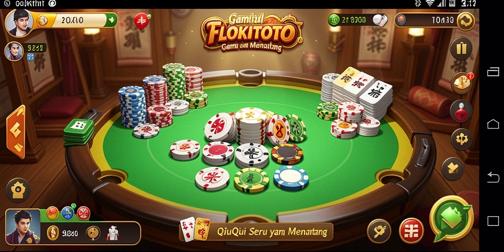 Screenshot utama gameplay QiuQiu FLOKITOTO dengan grafis menarik.