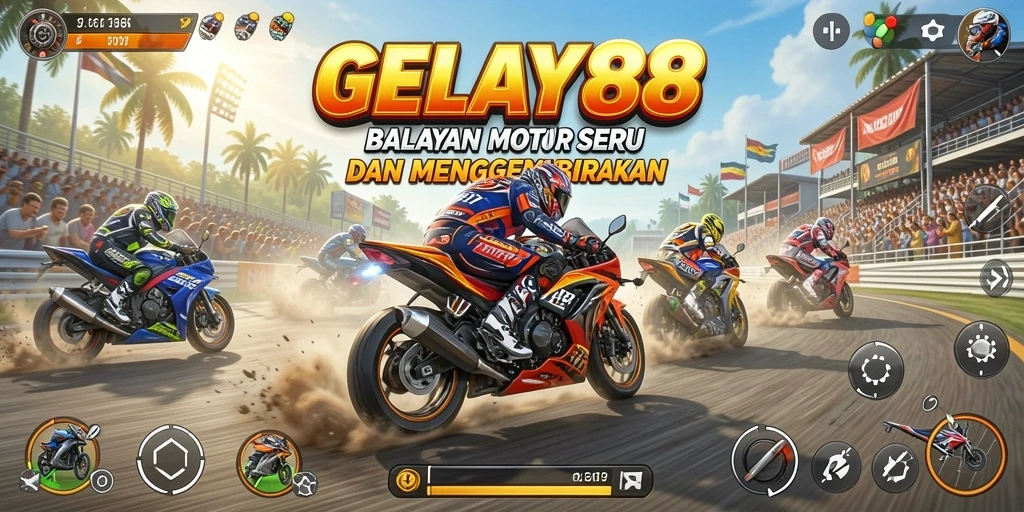 Tampilan gameplay seru di GELAY88 saat melakukan balapan motor.