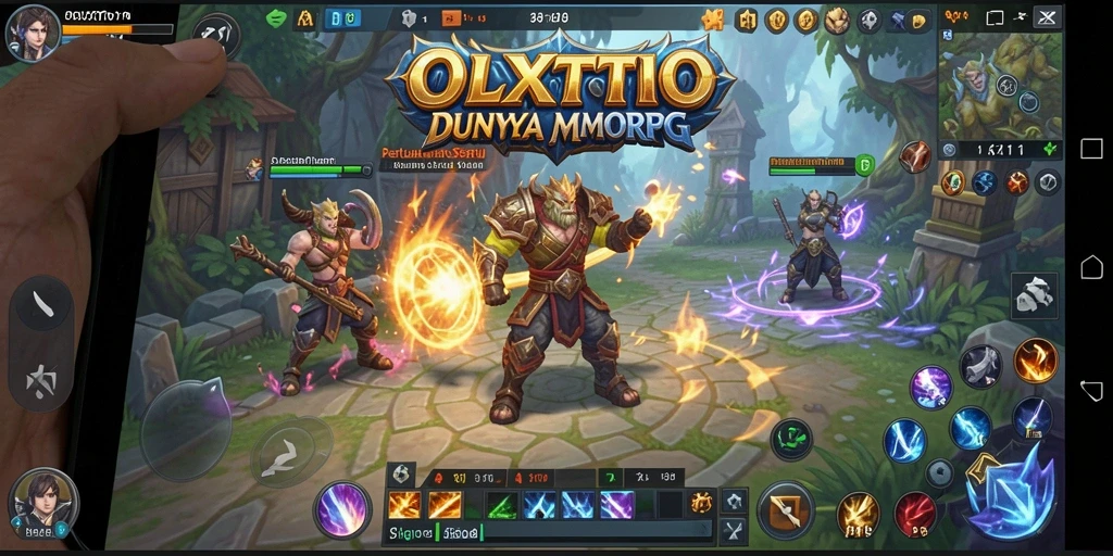 Screenshot gameplay OLXTOTO menampilkan pertempuran seru di dunia fantastis.